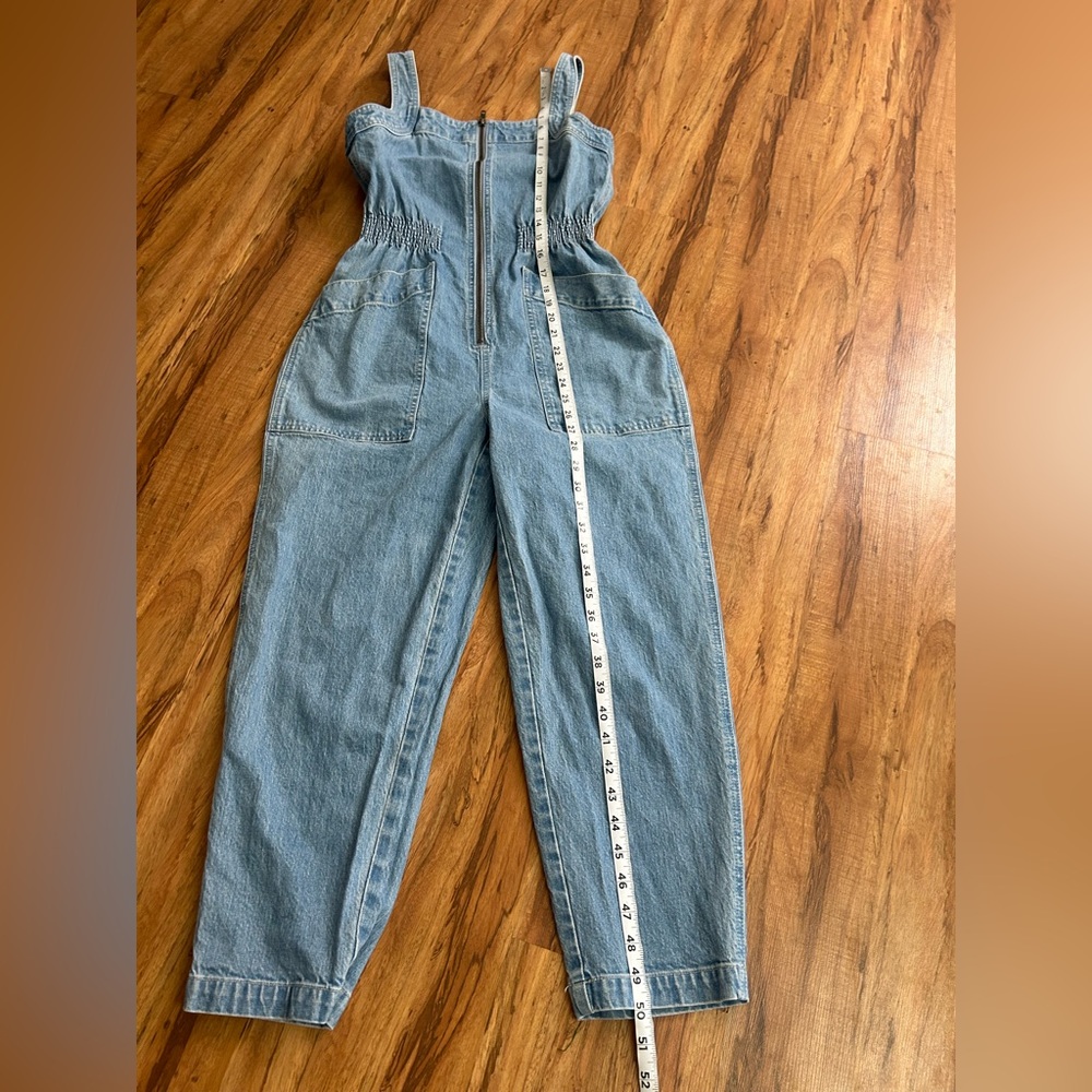 Madewell Petite Denim Zip Smock-Waist Jumpsuit Baisley Wash Womens SP - Picture 13 of 14